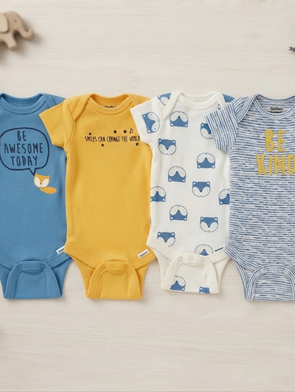 Gerber NB Baby Bodysuits - Blue, Gold, Cream